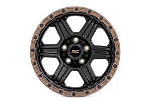 Wheel - Rough Country - 79 Series, One-Piece, 17x8.5, 5x4.5, 0mm Offset - Semi-Gloss Black with Bronze Outer Lip
